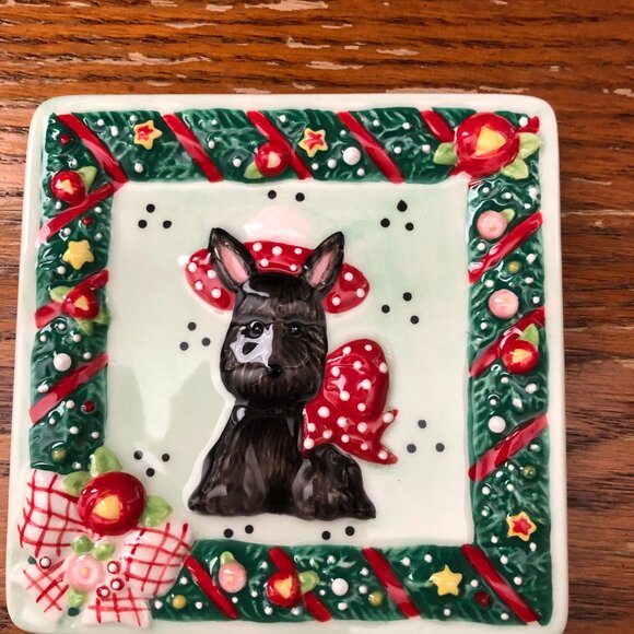 Mary Engelbreit Scottie Christmas Scottish Terrier Ceramic Mini Plates - Picture 4 of 8